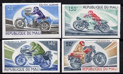 Mali 1976 Motor cycling unmounted mint imperf set of 4, as SG 556-59 (from limited printing) gutter pairs available price x 2, stamps on motorbikes transport