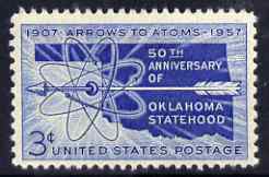 United States 1957 50th Anniversary of Oklahoma Statehood 3c unmounted mint, SG 1094, stamps on arrows, stamps on nuclear, stamps on atomics, stamps on science, stamps on constitutions