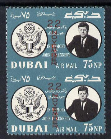 Dubai 1964 Kennedy Death Anniversary (22 Nov) 75np unmounted mint pair imperf between (as SG 133)*, stamps on kennedy  personalities    death
