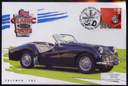 Great Britain 1996 Classic Sports Cars 20p Triumph TR3 on Mercury illustrated (Limited Edition) cover with special Beaulieu cancel, SG 1945, stamps on cars, stamps on triumph