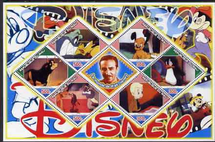 Mali 2006 The World of Walt Disney #07 perf sheetlet containing 6 diamond shaped values plus label, unmounted mint, stamps on disney, stamps on films, stamps on cinema, stamps on movies, stamps on cartoons, stamps on penguins, stamps on bulls, stamps on bovine