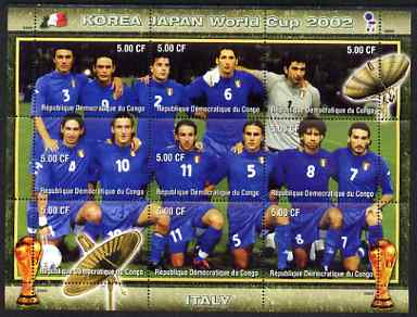Congo 2002 Korea Japan World Cup Football Teams - Italy perf composite sheetlet containing 9 values unmounted mint. Note this item is privately produced and is offered purely on its thematic appeal , stamps on , stamps on  stamps on sport, stamps on  stamps on football, stamps on  stamps on flags
