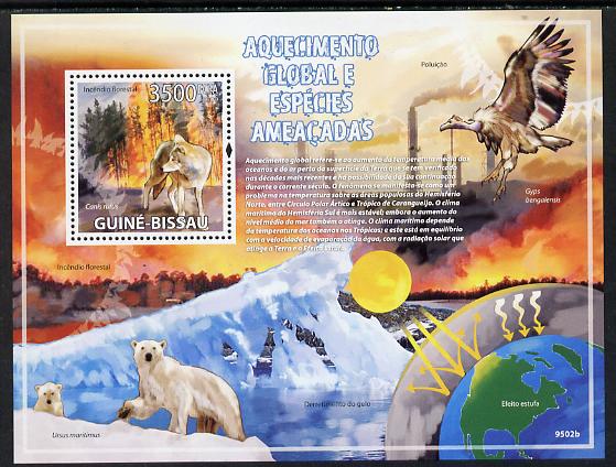 Guinea - Bissau 2009 Global Warming & Endangered Animals perf s/sheet unmounted mint, stamps on environment, stamps on  wwf , stamps on vultures, stamps on wolves, stamps on birds of prey, stamps on animals, stamps on fire, stamps on weather, stamps on polar, stamps on bears