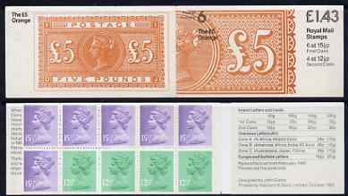 Great Britain 1981-85 Postal History series #06 (QV Â£5 Orange) Â£1.43 booklet complete with selvedge at right SG FN5B, stamps on postal, stamps on stamp on stamp, stamps on stamponstamp