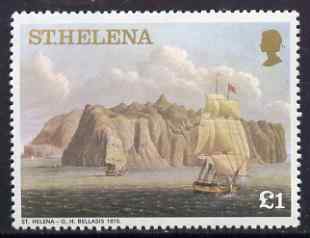 St Helena 1976 Aquatints definitive £1 St Helena in 1815, unmounted mint SG 330A, stamps on arts, stamps on ships