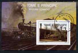 St Thomas & Prince Islands 1989 Railway Locos (Japan) perf m/sheet fine cto used, stamps on railways