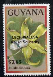 Guyana 1990 (?) Lech Walesa opt on $7.65 orchid (Vanilla i) from World Personalities overprints, unmounted mint as SG type 465, stamps on personalities, stamps on orchids, stamps on flowers, stamps on constitutions, stamps on human rights, stamps on nato.nobel
