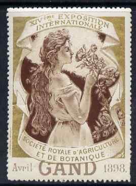 Cinderella - Belgium 1998 Royal Society of Agriculture & Botany Exhibition, Gand (Ghent) perf label (Gold background) slight wrinkles & signs of ageing with full gum, stamps on cinderella, stamps on exhibitions, stamps on flowers, stamps on agriculture, stamps on farming