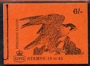 Great Britain 1968-70 Birds - Perigrine Falcon (red cover Sept 1968) 6s booklet complete and fine, SG QP41, stamps on birds, stamps on falcons, stamps on birds of prey, stamps on 