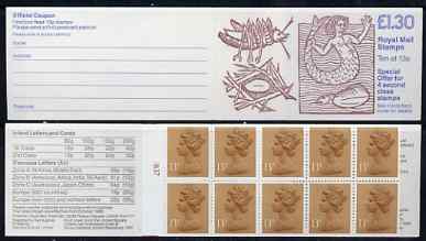Great Britain 1988 Linean Society Â£1.30 booklet complete with cyl nos in margin at left, SG FL12A, stamps on fish, stamps on insects, stamps on mermaids, stamps on marine life, stamps on 
