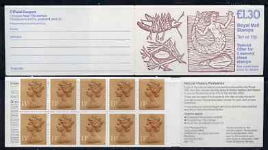 Great Britain 1988 Linean Society Â£1.30 booklet complete with margin at right, SG FL12B, stamps on fish, stamps on insects, stamps on mermaids, stamps on marine life, stamps on 