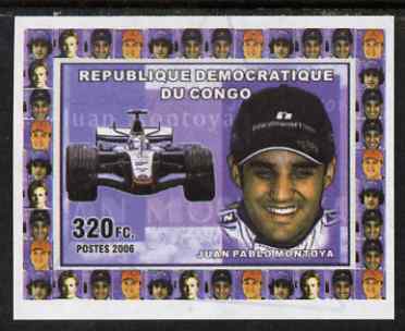 Congo 2006 Formula 1 Drivers #2 Juan Montoya imperf sheetlet cto used, stamps on personalities, stamps on cars, stamps on  f1 , stamps on racing cars, stamps on renault