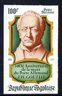 Togo 1972 140th Death Anniversary of Goethe (poet) imperf from limited printing unmounted mint as SG 914, stamps on personalilties, stamps on poetry, stamps on literature