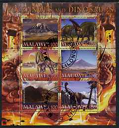 Malawi 2007 Volcanoes & Dinosaurs #2 perf sheetlet containing 6 values each with Scout Logo fine cto used, stamps on , stamps on  stamps on volcanoes, stamps on  stamps on dinosaurs, stamps on  stamps on scouts