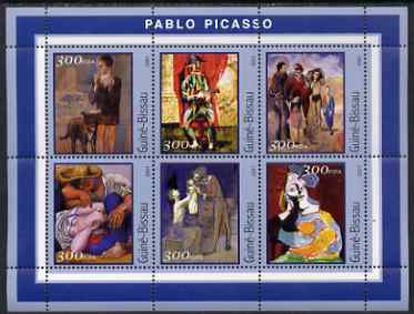 Guinea - Bissau 2001 Paintings by Pablo Picasso perf sheetlet containing 6 values unmounted mint Mi 1618-23, stamps on arts, stamps on picasso