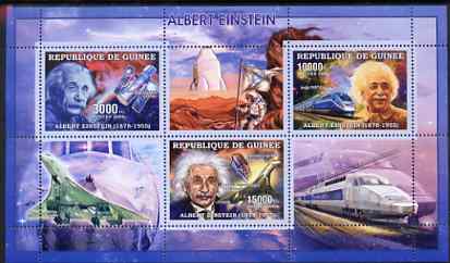 Guinea - Conakry 2006 Albert Einstein perf sheetlet containing 3 values unmounted mint Yv 2685-87, stamps on personalities, stamps on einstein, stamps on maths, stamps on physics, stamps on nobel, stamps on science, stamps on judaica, stamps on railways, stamps on concorde, stamps on personalities, stamps on einstein, stamps on science, stamps on physics, stamps on nobel, stamps on maths, stamps on space, stamps on judaica, stamps on atomics