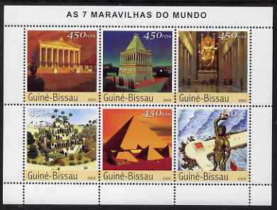 Guinea - Bissau 2003 Seven Wonders of the World perf sheetlet containing 6 values unmounted mint Mi 2394-99, stamps on ruins, stamps on buildings, stamps on pyramids, stamps on rhodes, stamps on ancient greece, stamps on egyptology