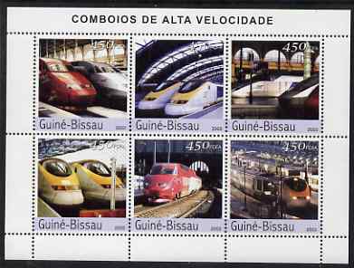 Guinea - Bissau 2003 Modern Trains perf sheetlet containing 6 values unmounted mint Mi 2408-13, stamps on railways