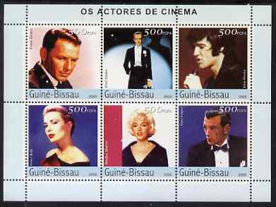 Guinea - Bissau 2003 Cinema Stars perf sheetlet containing 6 values (Sinatra, Fred Astaire, Elvis, Grace Kelly, Marilyn & Gary Cooper) unmounted mint Mi 2608-13, stamps on personalities, stamps on films, stamps on cinema, stamps on movies, stamps on women, stamps on elvis, stamps on marilyn monroe, stamps on sinatra, stamps on dancing, stamps on music