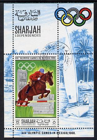 Sharjah 1968 Olympics (Show Jumping & Yacht) cto used m/sheet Mi BL40, stamps on horse  olympics  ships  sport   yachting      show-jumping     sailing, stamps on horses