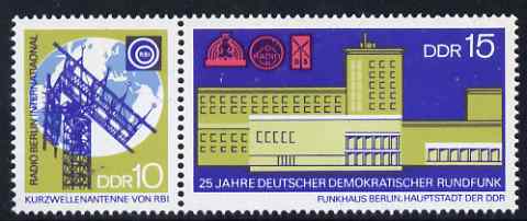 Germany - East 1970 25th Anniversary of DDR Broadcasting Service se-tenant perf set of 2 unmounted mint, SG E1294-95, stamps on radio, stamps on  tv , stamps on 