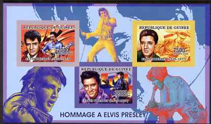 Guinea - Conakry 2006 Elvis Presley imperf sheetlet containing 3 values unmounted mint Yv 2688-90, stamps on personalities, stamps on elvis, stamps on movies, stamps on films, stamps on cinema, stamps on music, stamps on 