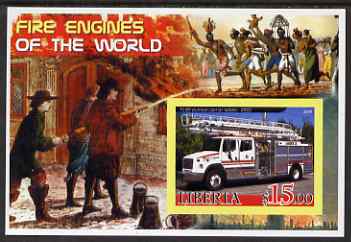Liberia 2005 Fire Engines of the World #01 imperf s/sheet unmounted mint, stamps on fire