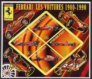 Haiti 2006 Ferrari Cars 1980-1990 imperf sheetlet containing 4 diamond shaped values unmounted mint, stamps on cars, stamps on ferrari, stamps on racing cars, stamps on  f1 , stamps on formula 1