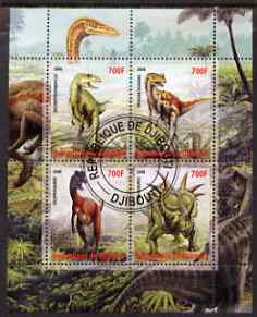 Djibouti 2008 Dinosaurs perf sheetlet containing 4 values fine cto used, stamps on dinosaurs