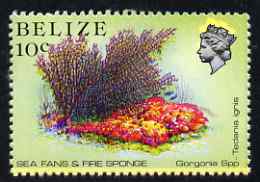 Belize 1984-88 Sea Fans & Fire Sponge 10c def perf single with fine upward shift of blue (Queen with yellow aura) unmounted mint, SG 772var, stamps on fish, stamps on marine life