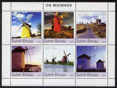 Guinea - Bissau 2003 Windmills perf sheetlet containing 6 x 450 values unmounted mint Mi 2572-77, stamps on energy, stamps on windmills