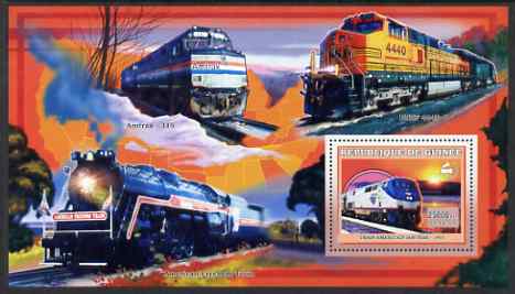 Guinea - Conakry 2006 American Trains perf s/sheet #3 containing 1 value (Amtrak 140) unmounted mint , stamps on railways, stamps on americana