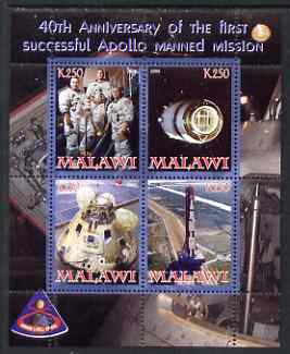 Malawi 2008 Apollo 40th Anniversary First Flight perf sheetlet containing 4 values unmounted mint, stamps on space, stamps on apollo