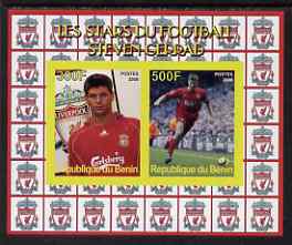 Benin 2008 Football Stars imperf sheetlet #1 containing 2 values (Steven Gerrad) unmounted mint, stamps on personalities, stamps on sport, stamps on football