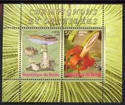 Benin 2008 Fungi & Orchids #1 perf sheetlet containing 2 values each with Scout Logo, unmounted mint, stamps on fungi, stamps on flowers, stamps on orchids, stamps on scouts