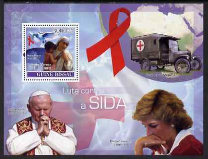 Guinea - Bissau 2007 Fight AIDS perf souvenir sheet unmounted mint , stamps on personalities, stamps on aids, stamps on diseases, stamps on diana, stamps on pope, stamps on teresa, stamps on red cross, stamps on flags