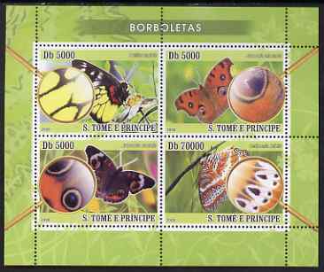 St Thomas & Prince Islands 2008 Butterflies perf sheetlet containing 4 values unmounted mint, stamps on butterflies