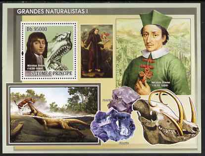 St Thomas & Prince Islands 2008 Famous Naturalists #1 perf s/sheet containing 1 value unmounted mint, stamps on personalities, stamps on flowers, stamps on minerals, stamps on animals