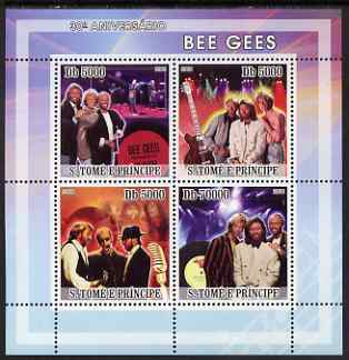 St Thomas & Prince Islands 2008 Bee Gees 30th Anniversary perf sheetlet containing 4 values unmounted mint, stamps on personalities, stamps on music, stamps on pops, stamps on microphones