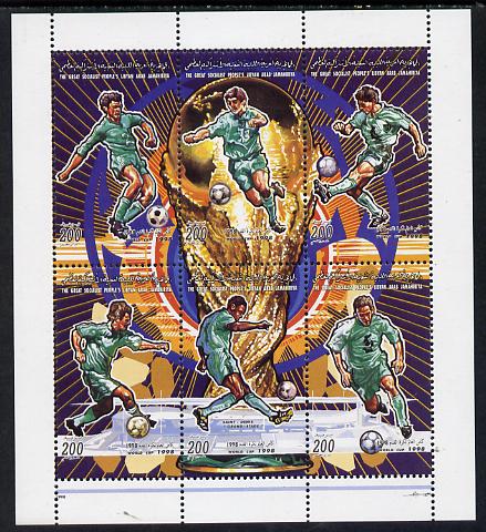Libya 1998 Football World Cup sheetlet containing complete set of 6 values unmounted mint, stamps on football