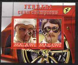 Malawi 2008 Ferrari Team Formula 1 Champions #1 - Lauda & Mansell perf sheetlet containing 2 values fine cto used, stamps on personalities, stamps on formula 1  f1 , stamps on cars, stamps on racing cars, stamps on ferrari