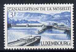 Luxembourg 1964 Moselle Canal 3f unmounted mint SG743, stamps on canals, stamps on ships