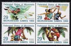Micronesia 1994 Third Micronesian Games se-tenant block of 4 unmounted mint SG 372-5, stamps on sport, stamps on basketball, stamps on fish, stamps on fishing, stamps on trees