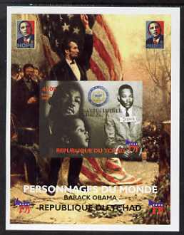 Chad 2008 Barack Obama imperf s/sheet #5 unmounted mint. Note this item is privately produced and is offered purely on its thematic appeal. ., stamps on personalities, stamps on obama, stamps on flags, stamps on lincoln, stamps on usa presidents, stamps on americana, stamps on luther king