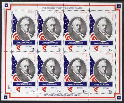 Staffa 1982 Presidents of the United States #15 James Buchanan perf sheetlet containing 8 x 15p values unmounted mint, stamps on personalities, stamps on constitutions, stamps on americana, stamps on  usa , stamps on presidents, stamps on usa presidents, stamps on 