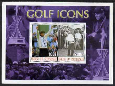 Myanmar 2001 Golf Icons (Nick Faldo & Sam Snead) perf sheetlet containing 2 values unmounted mint, stamps on sport, stamps on golf, stamps on personalities