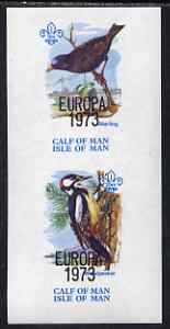 Calf of Man 1973 Europa opt'd on Birds imperf m/sheet (showing 3m Starling & 25m Woodpecker) unmounted mint with Scout logo, Rosen CA312MS, stamps on europa, stamps on birds, stamps on woodpeckers, stamps on scouts