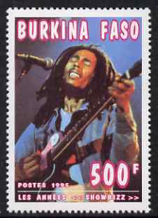 Burkina Faso 1995 Showbiz - 500f Bob Marley perf single unmounted mint , stamps on , stamps on  stamps on personalities, stamps on  stamps on music, stamps on  stamps on pops