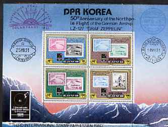 North Korea 1980 Essen Stamp Fair perf sheetlet containing set of 4 Zeppelin stamps unmounted mint, see note after SG N2019, stamps on stamponstamp, stamps on zeppelins, stamps on airships, stamps on stamp exhibitions, stamps on aviation, stamps on 
