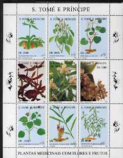 St Thomas & Prince Islands 1996 Medicinal Plants perf sheetlet containing 9 values unmounted mint, stamps on medical, stamps on plants, stamps on medicinal plants